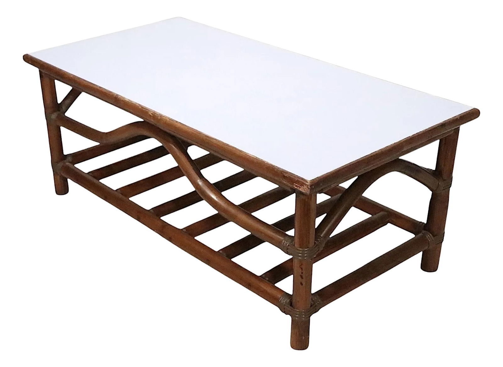 Vintage John Wisner Mid Century Bamboo Laminate Coffee Table: Vintage John Wisner Mid Century Bamboo Laminate Coffee Table This classic mid-century coffee table showcases a beautiful combination of bamboo and Formica laminate, attributed to renowned designer Joh