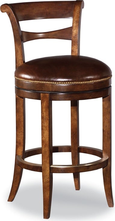Woodbridge Muirfield Leather Swivel Bar Stool Bordeaux Finish: Woodbridge Muirfield Leather Swivel Bar Stool Bordeaux Finish Introducing the Traditional Muirfield Leather Swivel Bar Stool, a perfect blend of style and comfort for your bar or kitchen area. This ba