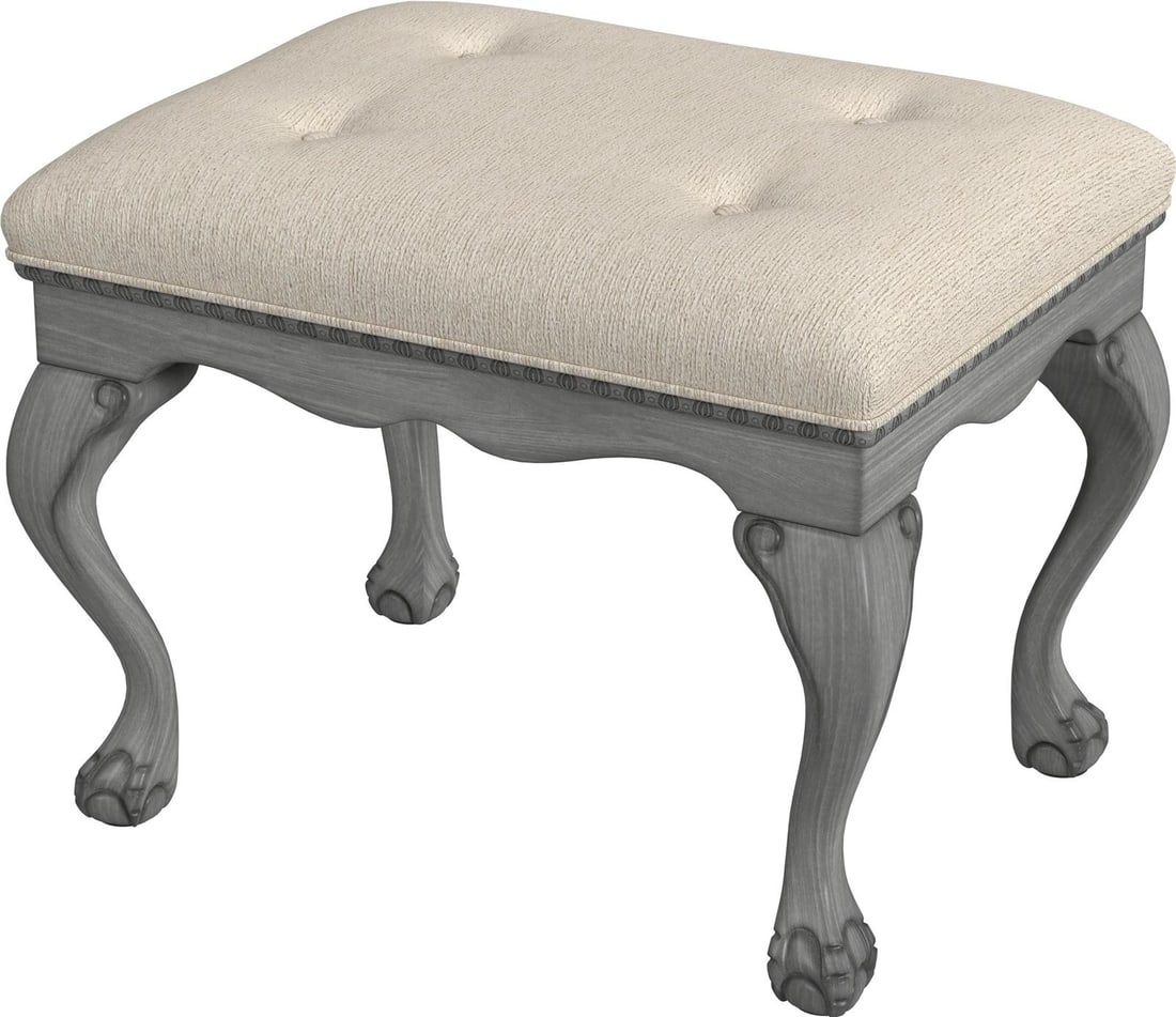 Butler Ashford Vanity Stool in Powder Gray Regency Style: Butler Ashford Vanity Stool in Powder Gray Regency Style Introducing the Classic Ashford Stool in Refined Gray, a perfect addition to your home decor. This vanity stool features a stylish Regency desi