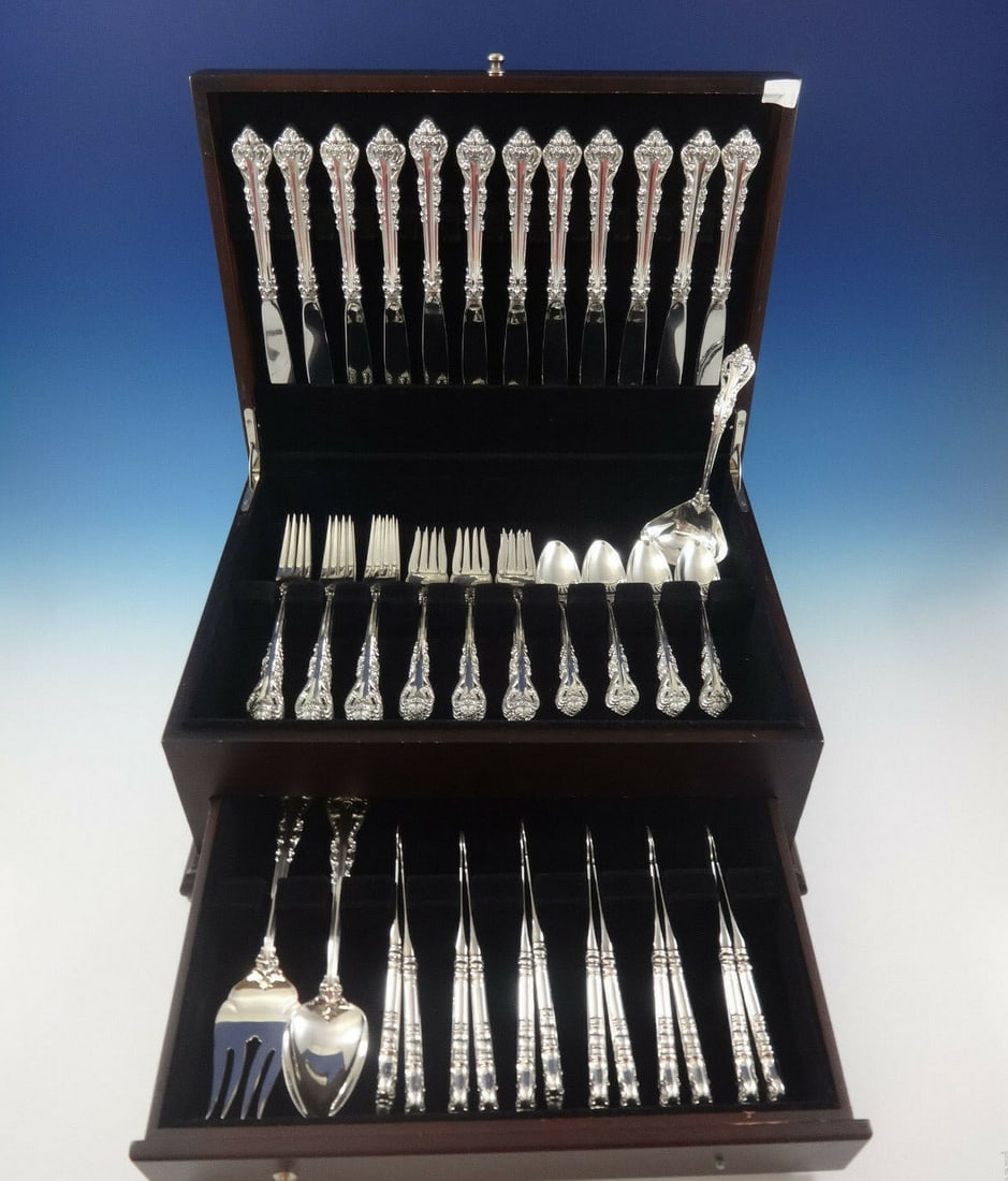 International Silver Masterpiece 63 Piece Sterling Flatware Set: International Silver Masterpiece 63 Piece Sterling Flatware Set Introducing the exquisite Silver Masterpiece Flatware Set by International Sterling, featuring a total of 63 pieces designed to elevate