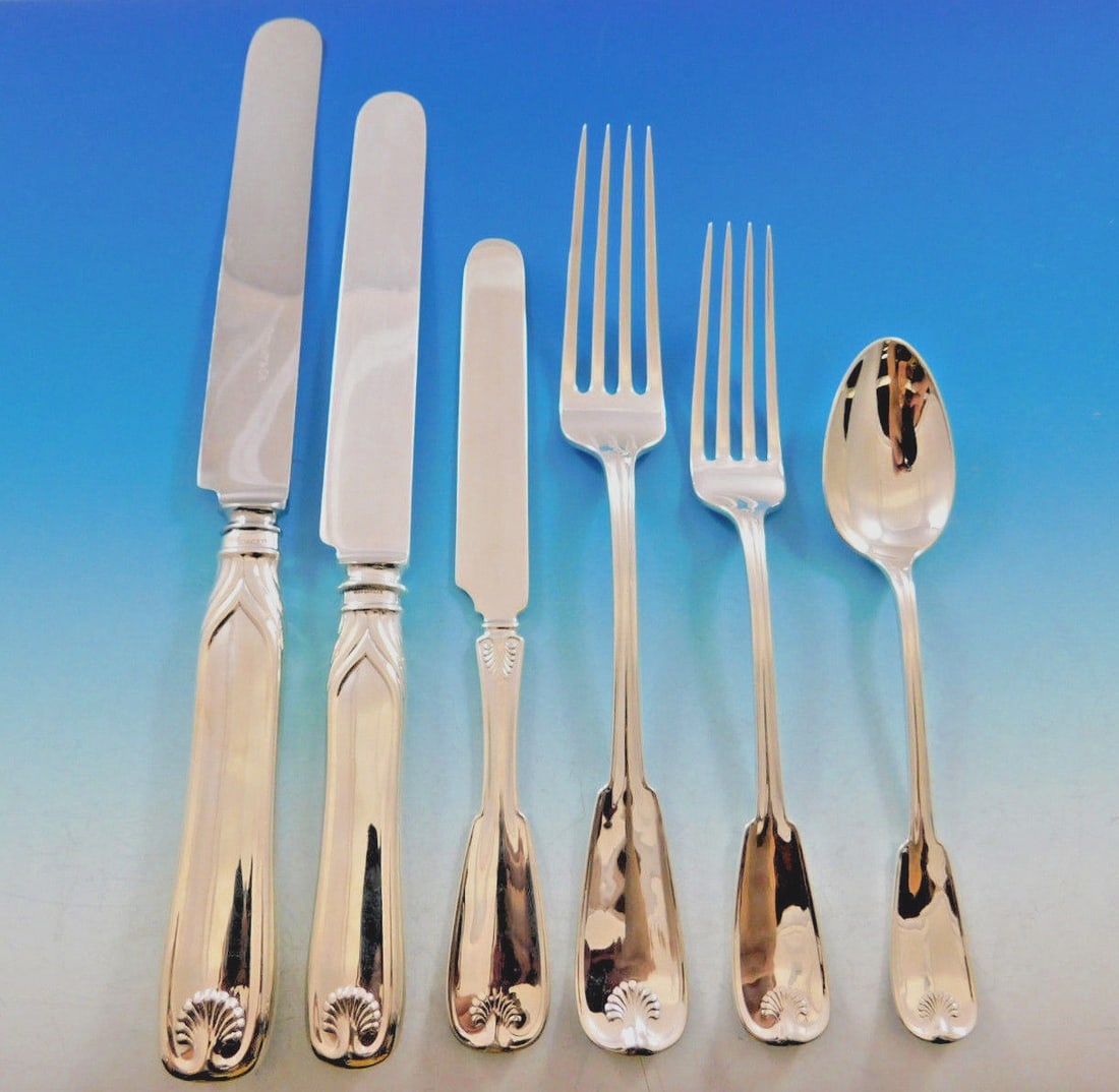 Tiffany & Co Palm Sterling Silver Flatware Set for 12 75 pcs with Storage Chest: Tiffany & Co Palm Sterling Silver Flatware Set for 12 75 pcs with Storage Chest Elevate your dining experience with this exquisite Palm by Tiffany & Co. Sterling Silver Flatware Service for 12, consis