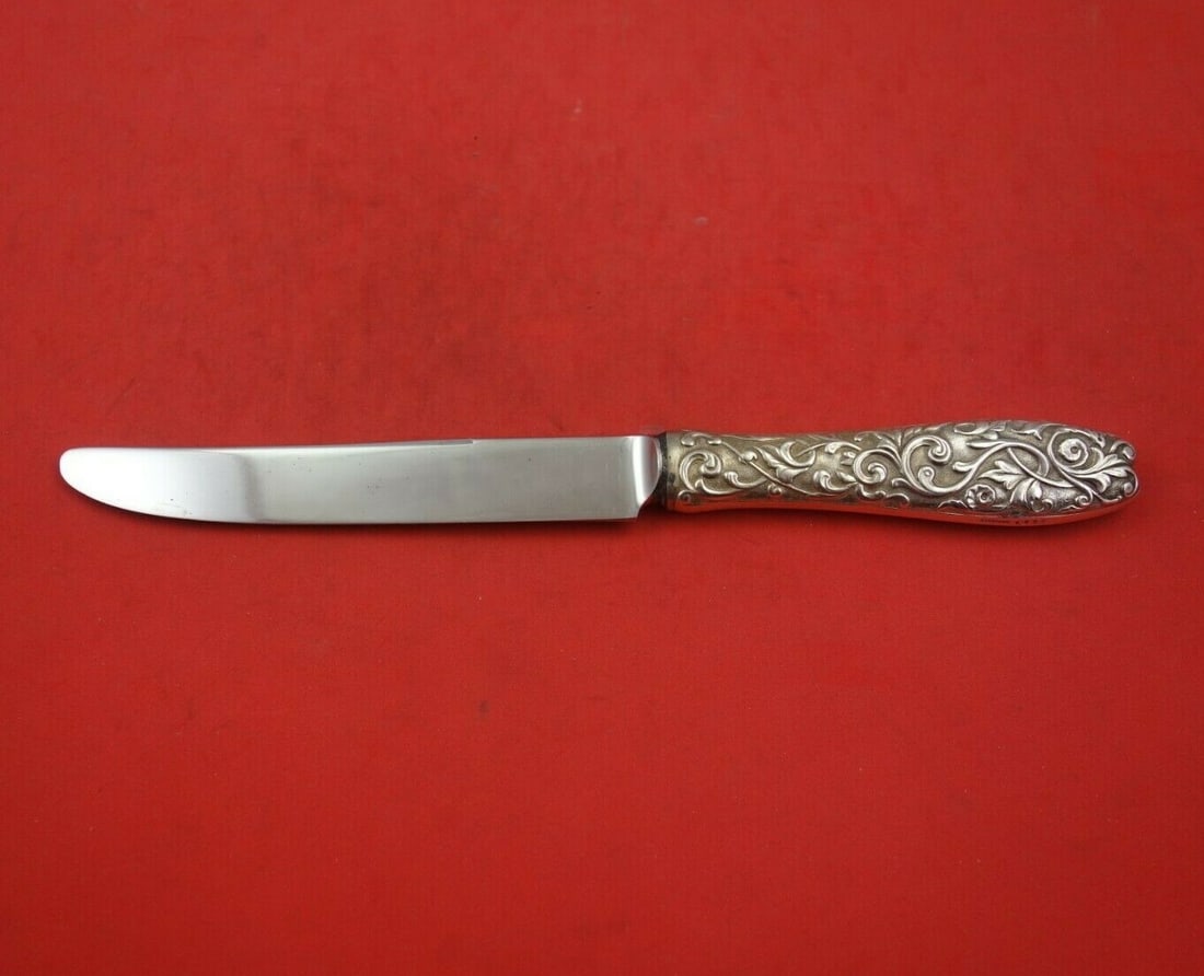 Shiebler Sterling Silver Number 4393 Dinner Knife with Stainless Blade: Shiebler Sterling Silver Number 4393 Dinner Knife with Stainless Blade This exquisite dinner knife features a hollow handle crafted from sterling silver, designed in the elegant Number 4393 pattern by