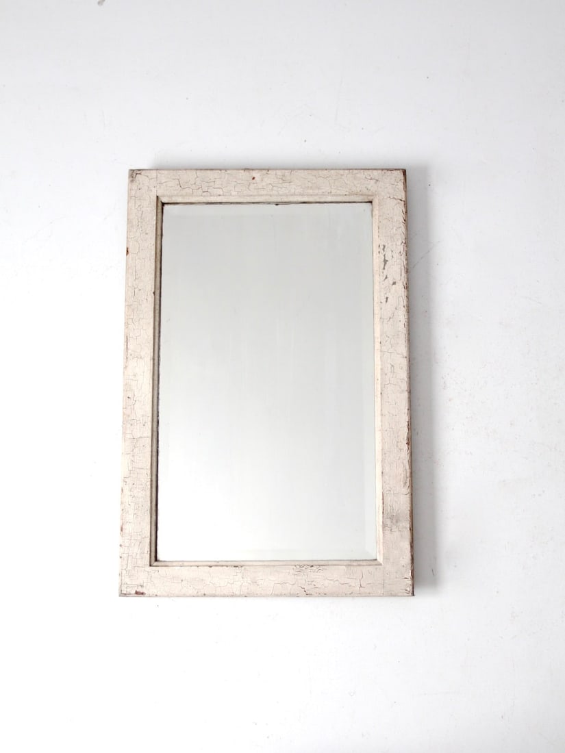 Creamy White Wood Mirror with Beveled Glass Antique Finish (1 of 9)