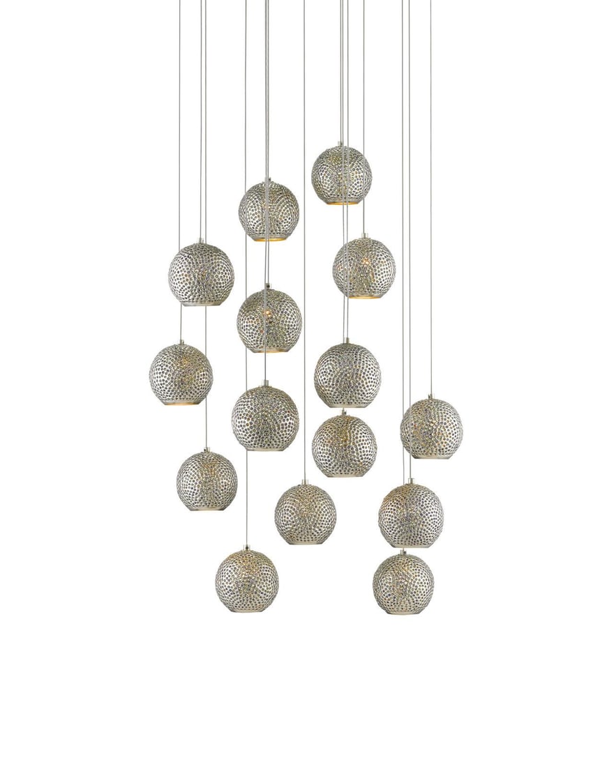Currey Giro Modern Farmhouse 15-Light Multi-Drop Pendant with Glass Beads: Currey Giro Modern Farmhouse 15-Light Multi-Drop Pendant with Glass Beads Illuminate your space with this Elegant Multi-Drop Pendant featuring a modern farmhouse design. This stunning light fixture sh