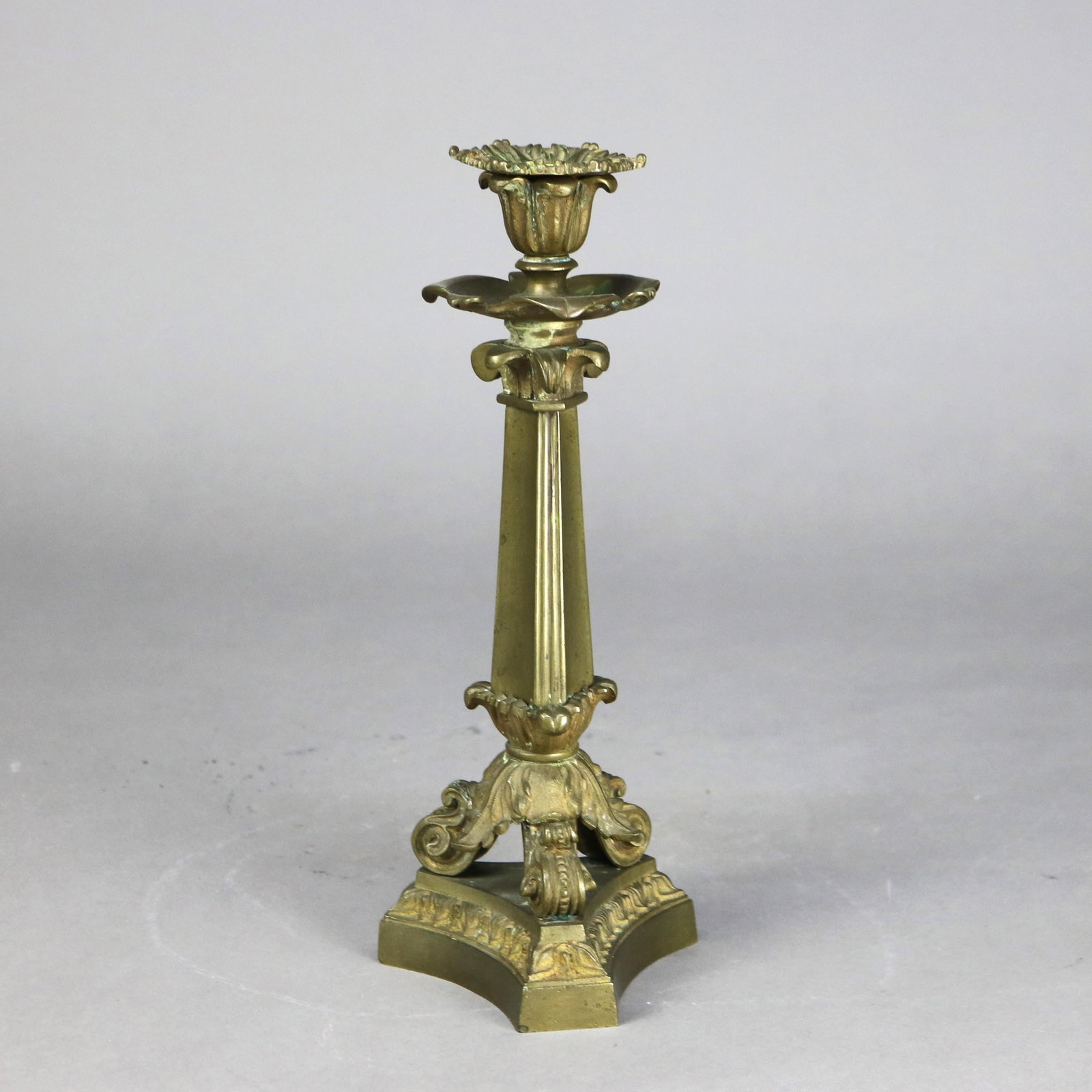 Antique Neoclassical Bronze Candlesticks Set of 2 C1890 - 3