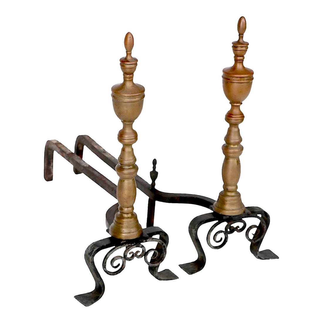 Vintage Chippendale Revival Brass Iron Andirons 1920s 1940s (1 of 8)