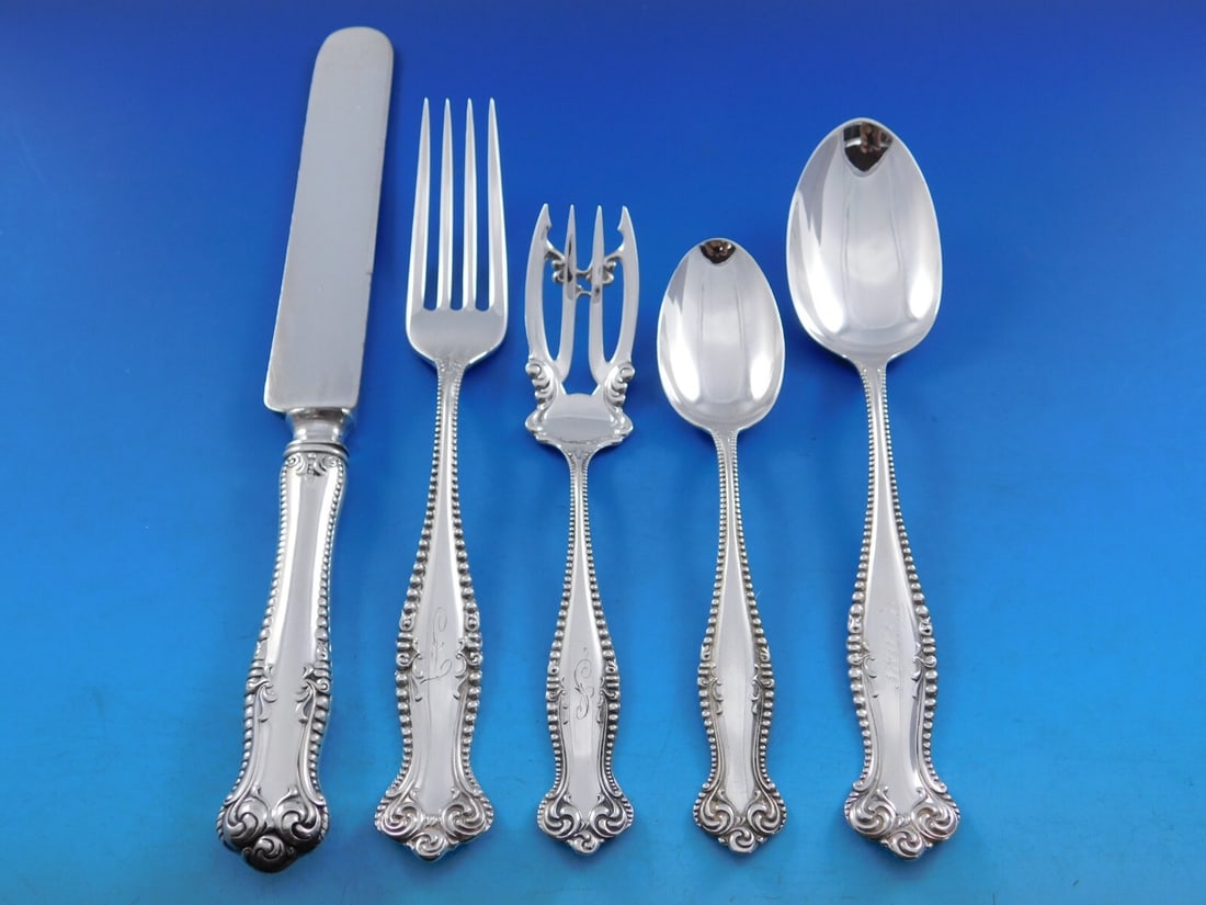 Towle Canterbury Sterling Silver Flatware Set 12 Service 65 Pieces Beaded Design: Towle Canterbury Sterling Silver Flatware Set 12 Service 65 Pieces Beaded Design Enhance your dining experience with this exquisite Canterbury by Towle Sterling Silver Flatware Set, designed for a ser