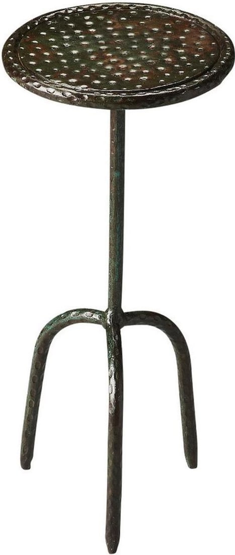 Butler Industrial Round Accent Table Brass Iron Metalworks Finish: Butler Industrial Round Accent Table Brass Iron Metalworks Finish This Industrial Pounded Iron Accent Table by Butler features a unique round shape and a stylish Metalworks finish. Crafted from durabl