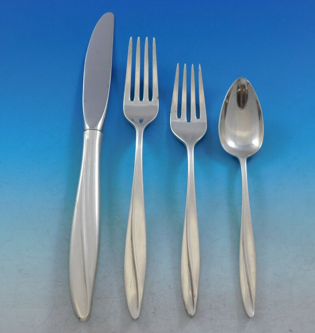 Gorham Firelight Sterling Silver Flatware Set for 12 57 Pieces Mid-Century Modern: Gorham Firelight Sterling Silver Flatware Set for 12 57 Pieces Mid-Century Modern Enhance your dining experience with this exquisite Firelight sterling silver flatware service for 12, crafted by Gorha