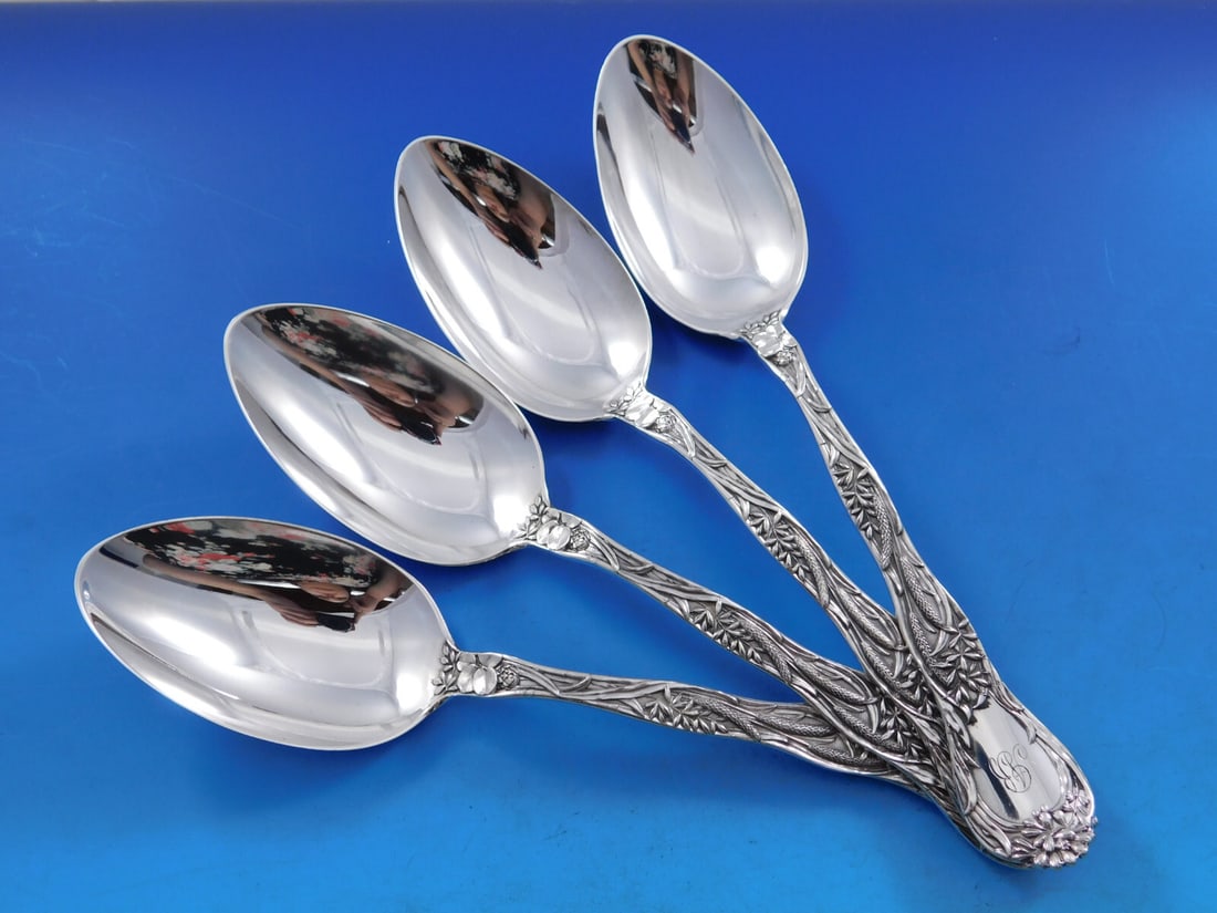 Gorham Meadow Sterling Silver Serving Spoon Set of 4: Gorham Meadow Sterling Silver Serving Spoon Set of 4 Enhance your dining experience with this exquisite set of four Meadow by Gorham sterling silver serving spoons. Each spoon measures 8 3/8" and feat