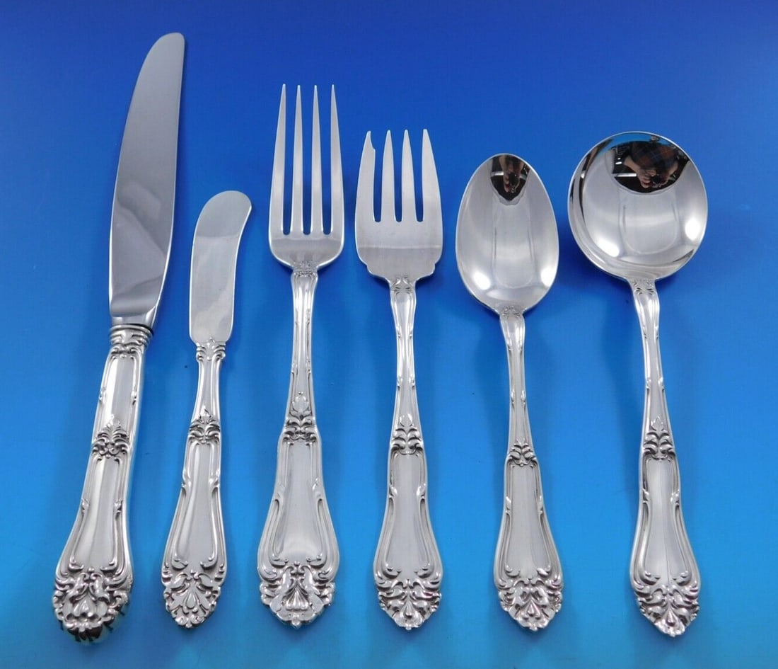 Amston Champlain Sterling Silver Flatware Set for 12 - 77 Pieces with Storage Chest: Amston Champlain Sterling Silver Flatware Set for 12 - 77 Pieces with Storage Chest Enhance your dining experience with the Champlain flatware service by Amston, comprising 77 exquisite pieces crafted