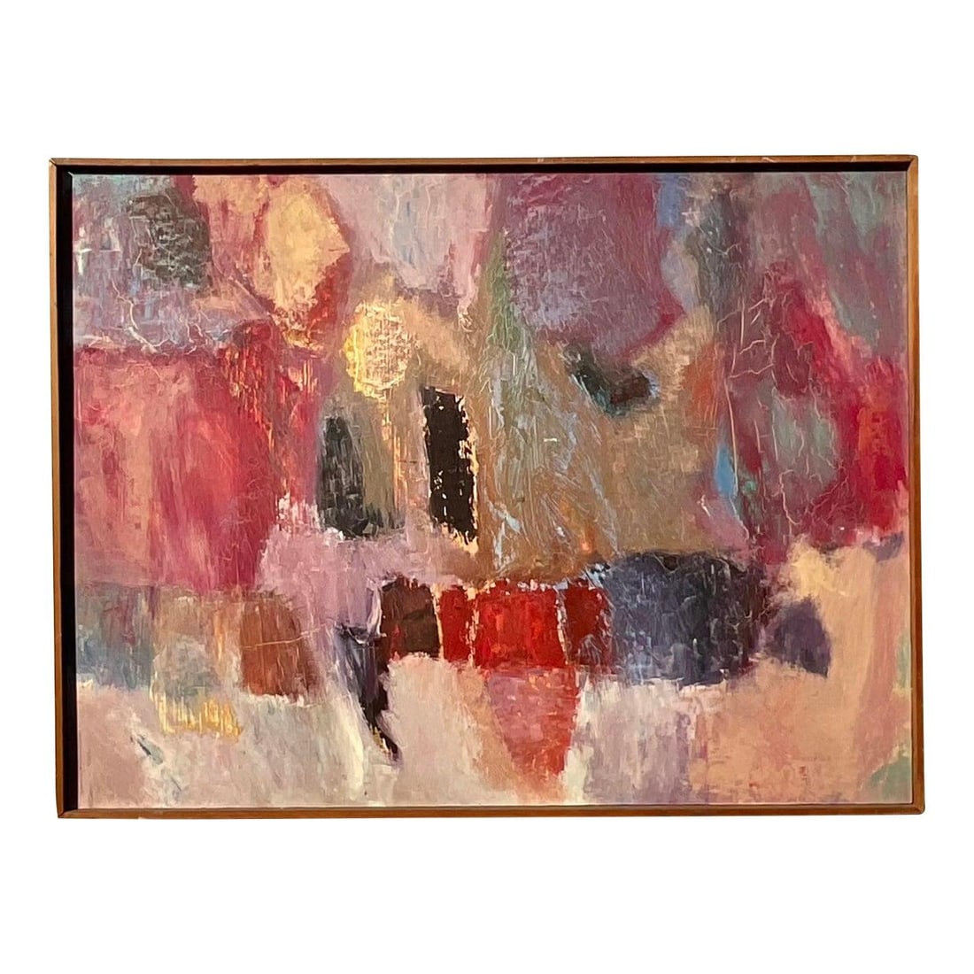 Signed Original Abstract Oil Artwork on Canvas Modern Vintage Style: Signed Original Abstract Oil Artwork on Canvas Modern Vintage Style This vintage modern abstract oil painting on canvas features a vibrant interplay of color and texture. Signed by the artist, the pie