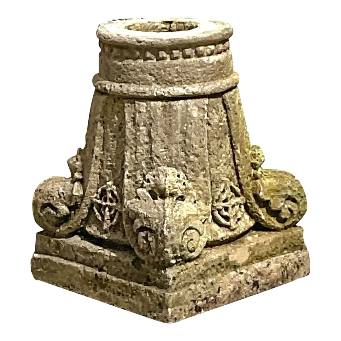 Vintage Boho Concrete Column Architectural Element Oyster Gray: Vintage Boho Concrete Column Architectural Element Oyster Gray This vintage Boho architectural element column showcases a rich patina and intricate detailing, embodying a perfect fusion of Bohemian ch