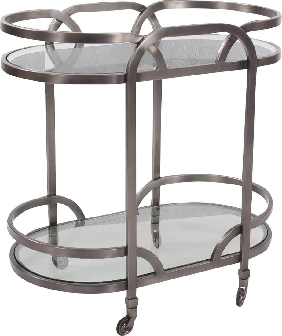 Howard Elliott Contemporary Oval Bar Cart in Brushed Nickel Silver (1 of 5)