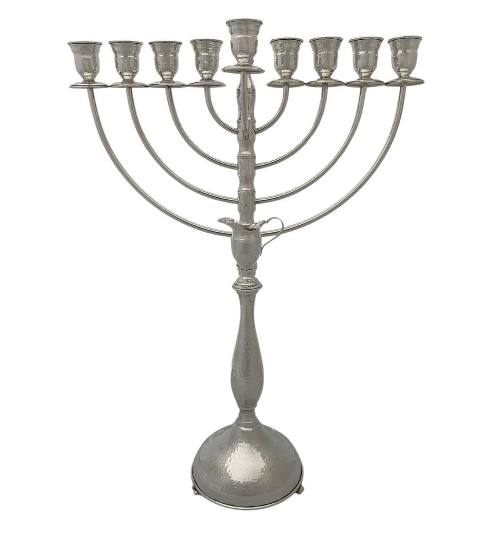 Handmade Italian 925 Sterling Silver Modern Hammered Menorah 24 Inches: Handmade Italian 925 Sterling Silver Modern Hammered Menorah 24 Inches This exquisite Chanukah Menorah is crafted from fine Italian 925 sterling silver, showcasing a unique blend of modern design with