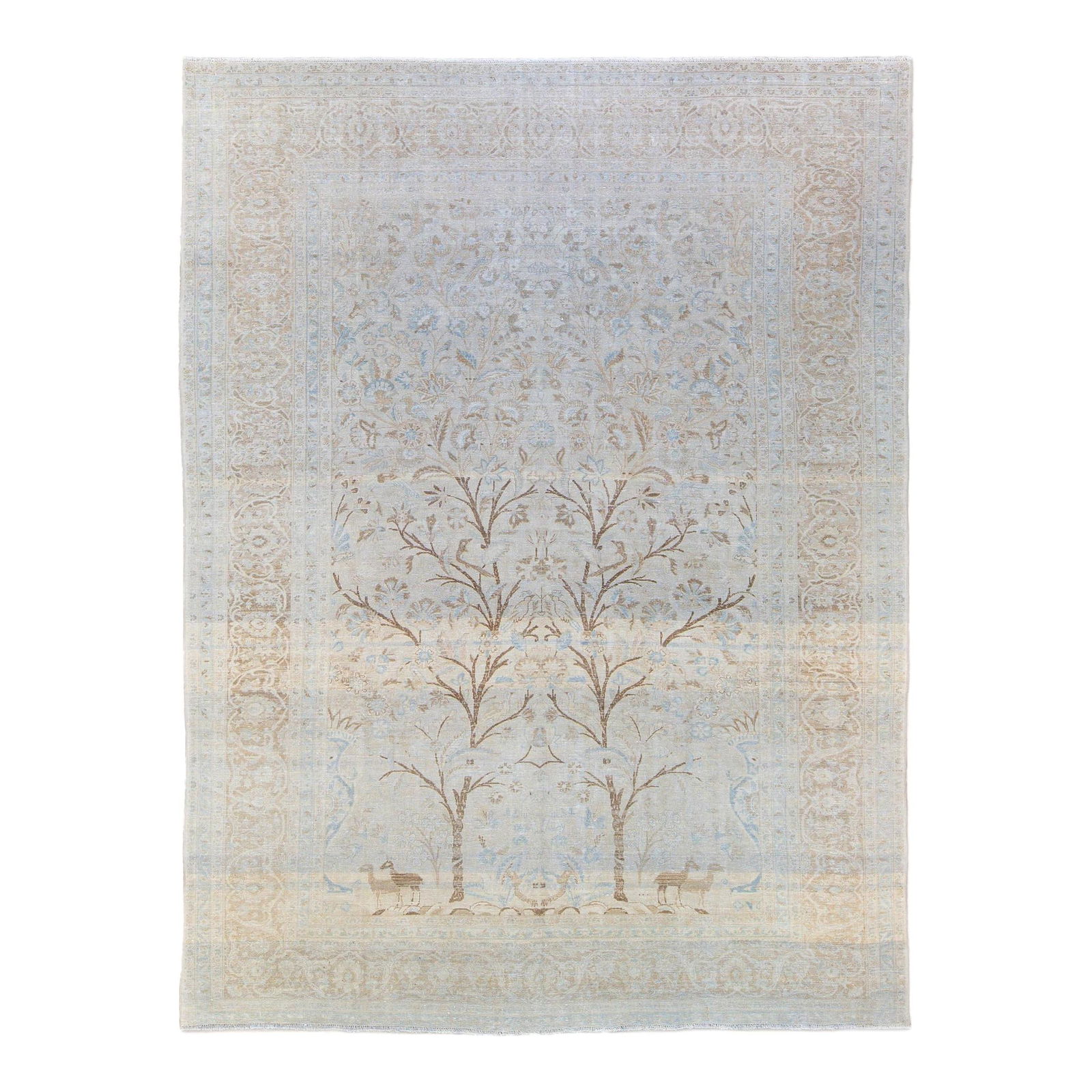 1930s Tabriz Handmade Botanical Blue Wool Rug 9'4 x 12'6: 1930s Tabriz Handmade Botanical Blue Wool Rug 9'4 x 12'6 This stunning antique Tabriz rug showcases a hand-knotted wool construction, featuring a vibrant blue field adorned with a botanical pattern. T