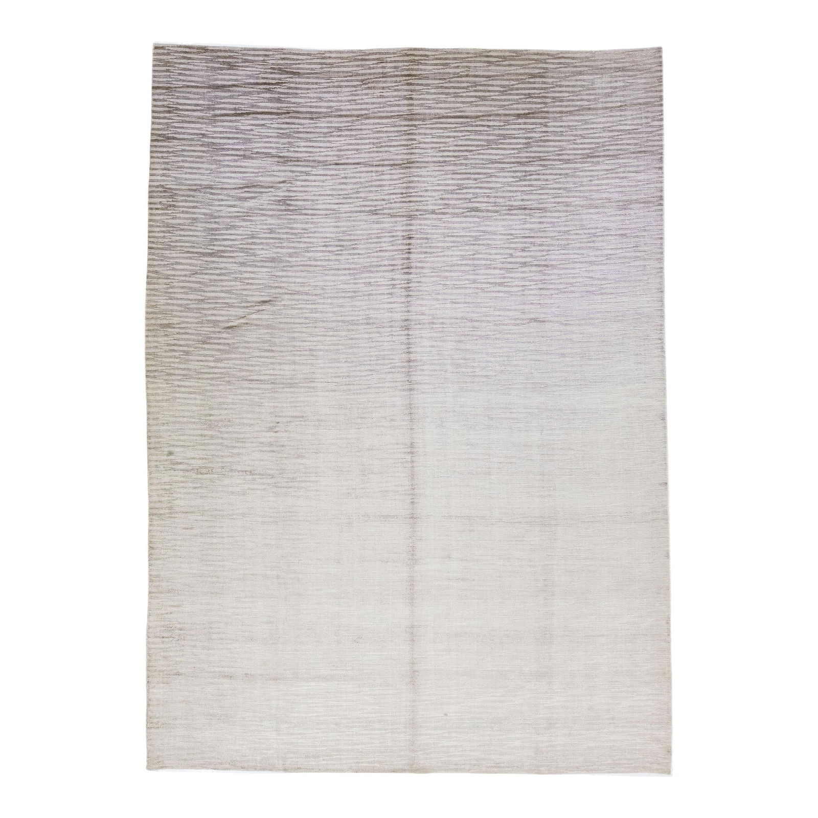 Handmade Gray Wool Silk Rug 9'11 x 13'11 Abstract Design: Handmade Gray Wool Silk Rug 9'11 x 13'11 Abstract Design Discover the elegance of this handmade contemporary rug, featuring a luxurious blend of wool and silk. The stunning gray base is beautifully en