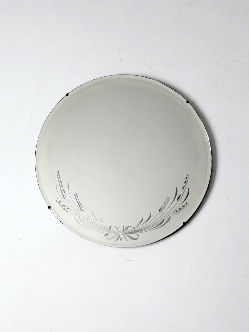 Antique Art Deco Round Etched Mirror 23.75 Diameter Beveled Edges (1 of 9)