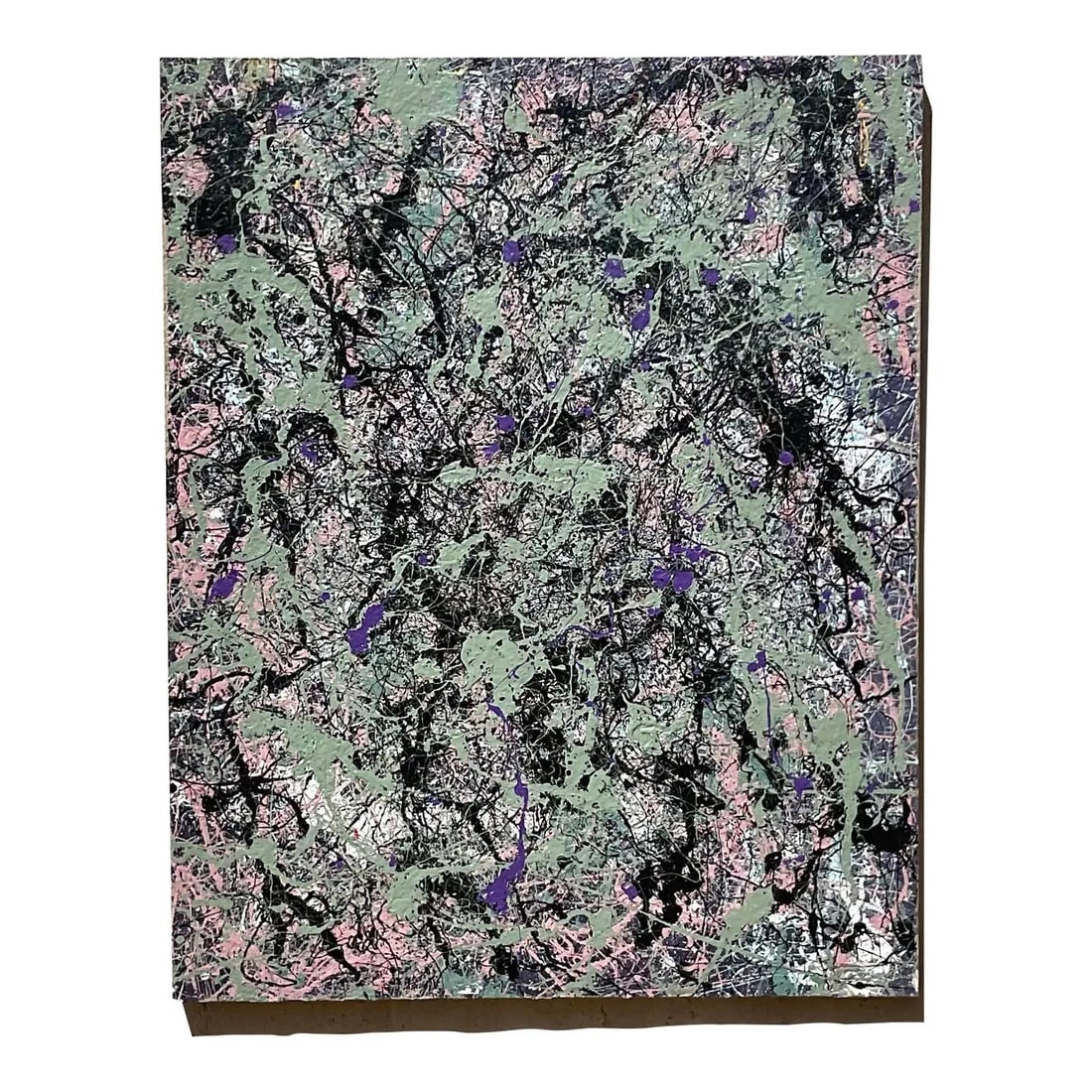 Large Colorful Abstract Canvas Painting with Bohemian Style: Large Colorful Abstract Canvas Painting with Bohemian Style This vintage Boho abstract oil on canvas features a dynamic composition with energetic splashes of color and textured brushwork. The artwork