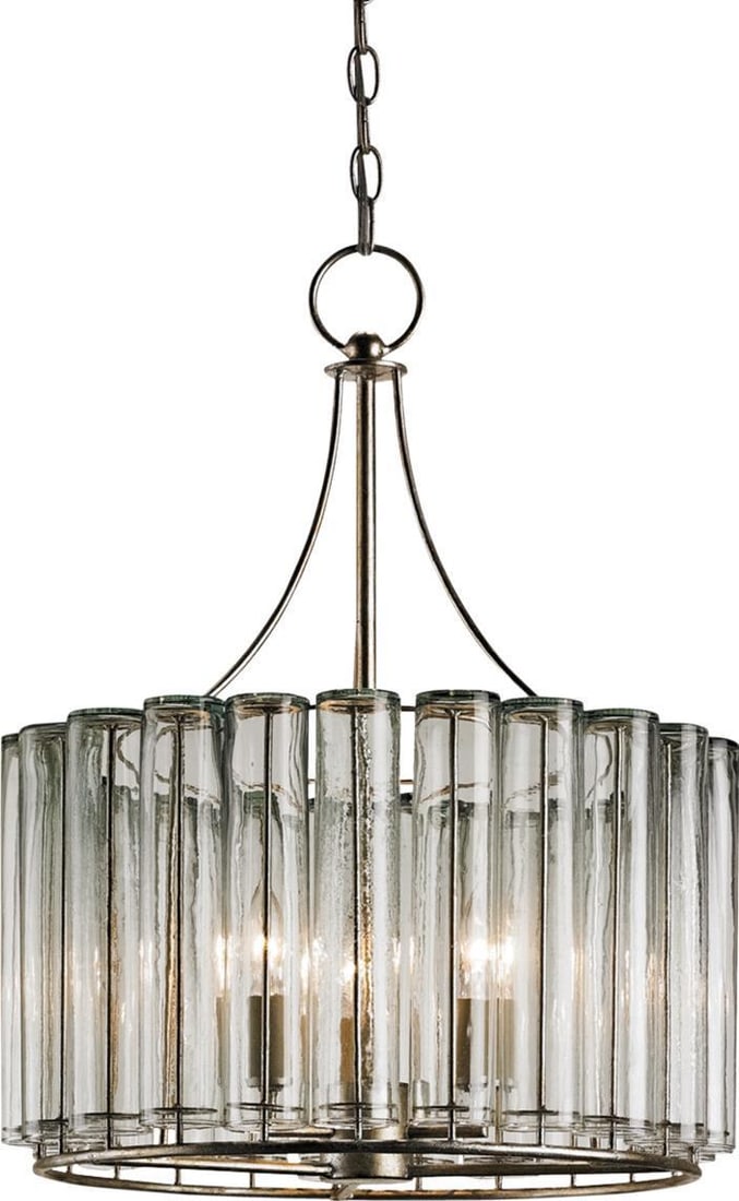 Currey Bevilacqua Small Glass Chandelier Silver Leaf UL-Listed: Currey Bevilacqua Small Glass Chandelier Silver Leaf UL-Listed Illuminate your space with this exquisite Small Bevilacqua Glass Chandelier, featuring a stunning silver leaf finish. Crafted from high-q