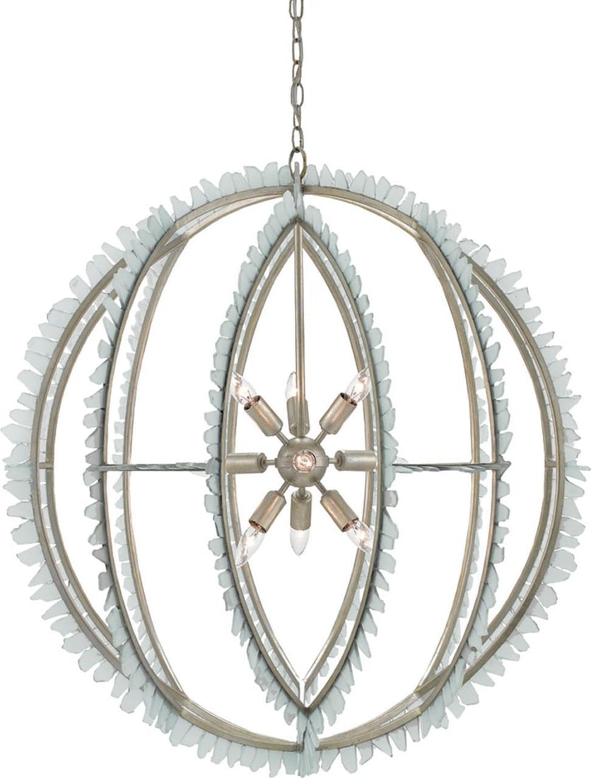 Currey Saltwater Orb Chandelier Clear Glass Wrought Iron 36.25H 9 Bulb Contemporary: Currey Saltwater Orb Chandelier Clear Glass Wrought Iron 36.25H 9 Bulb Contemporary Illuminate your space with this stunning Elegant Saltwater Orb Chandelier Lighting. Crafted from glass and wrought i
