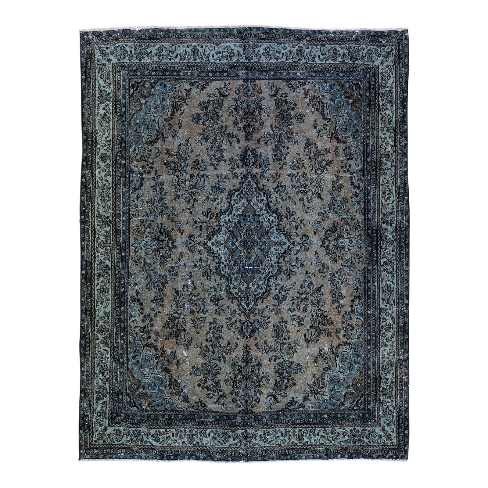 1960s Vintage Persian Floral Wool Rug 10'3 x 13'5 Handmade: 1960s Vintage Persian Floral Wool Rug 10'3 x 13'5 Handmade This exquisite vintage Persian rug, hand-knotted from high-quality wool, showcases a stunning blue field adorned with an all-over floral meda