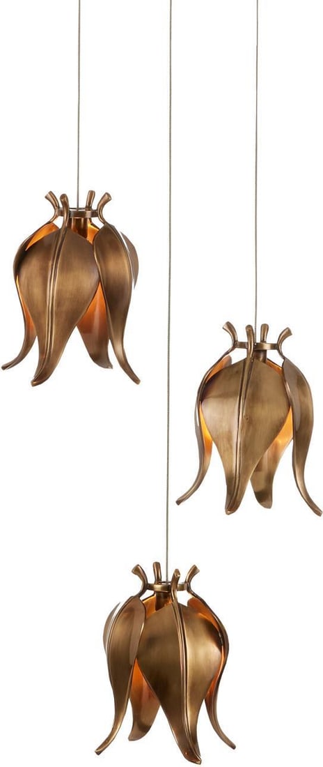 Currey & Company Art Nouveau 3-Light Pendant in Brass: Currey & Company Art Nouveau 3-Light Pendant in Brass Illuminate your space with this exquisite Currey & Company Art Nouveau Pendant, designed to bring a touch of vintage charm to your decor. This pen