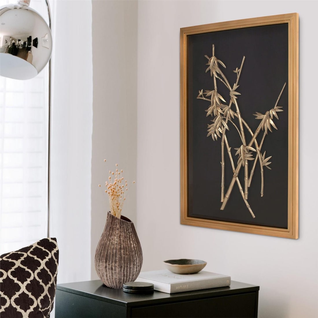 Howard Elliott Gold Bamboo Wall Decor 36x24 Asian Style: Howard Elliott Gold Bamboo Wall Decor 36x24 Asian Style Enhance your living space with this Classic Antique Style Gold & Black Bamboo Wall Decor. Crafted with a vintage flair, this piece features a st