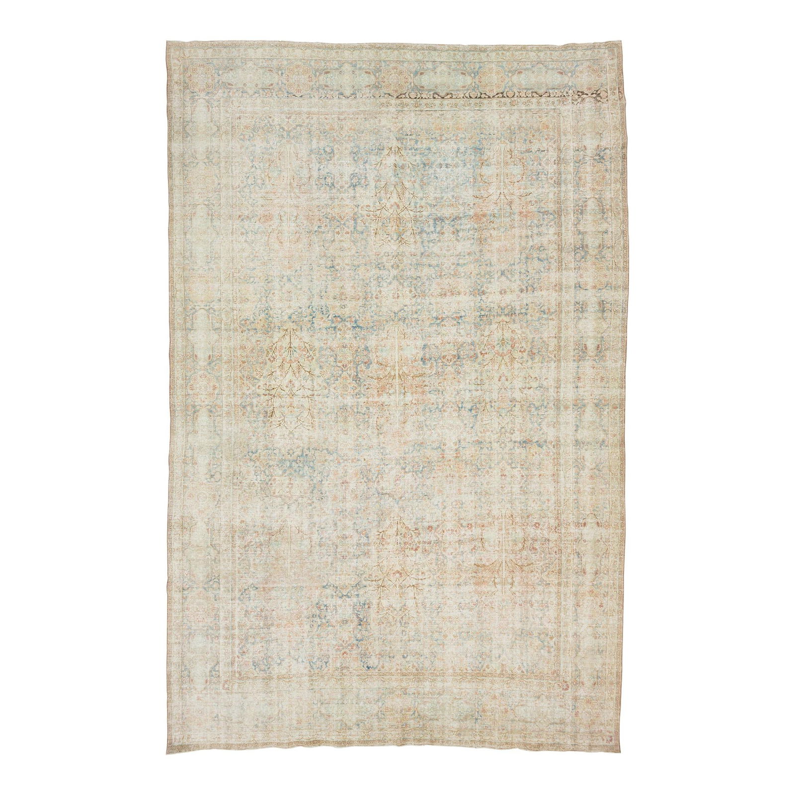 Antique Tabriz Wool Rug 11' x 17' Blue Allover Design 1900s: Antique Tabriz Wool Rug 11' x 17' Blue Allover Design 1900s Experience the timeless elegance of this antique Tabriz hand-knotted wool rug from the 1900s. Featuring a captivating blue field adorned wit