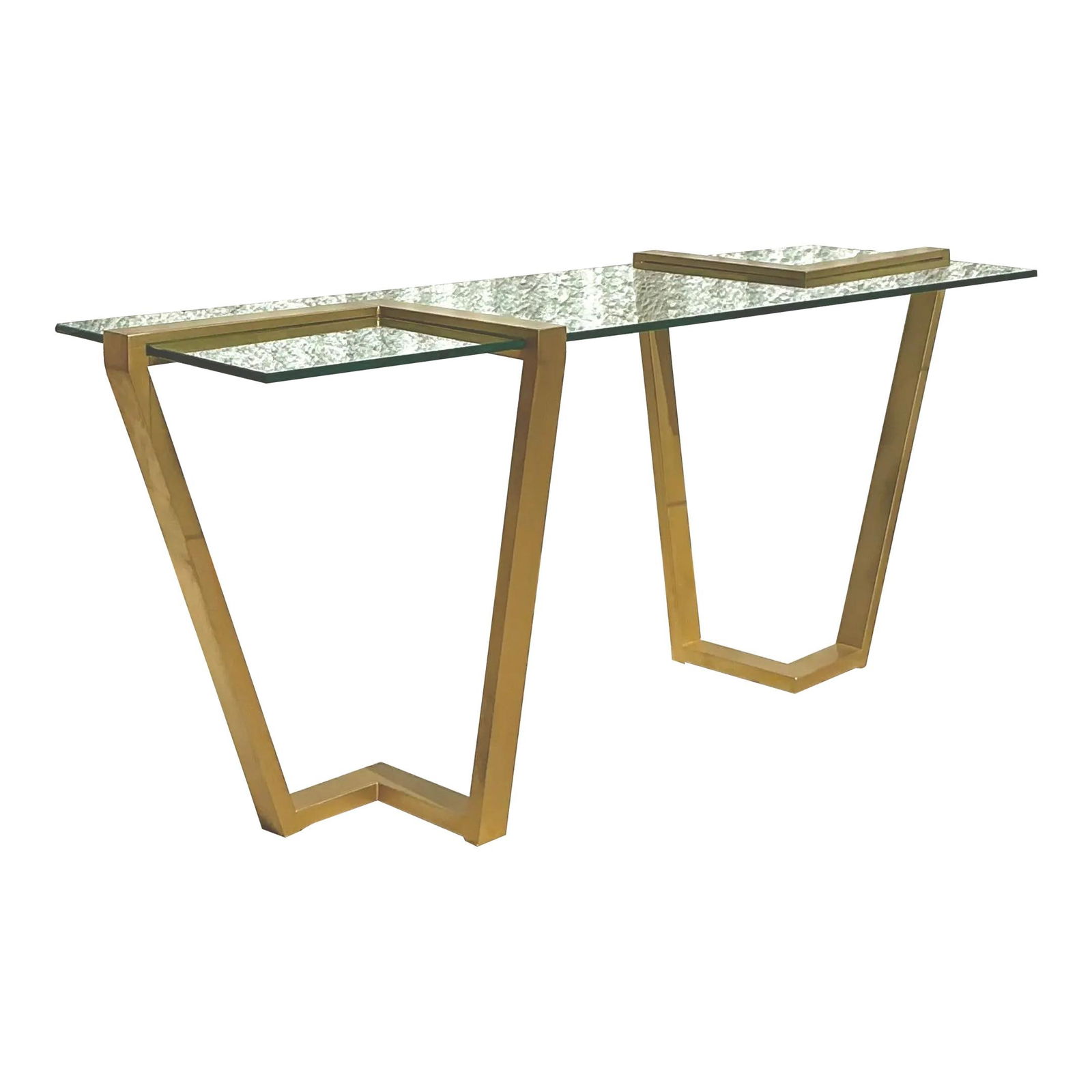 Vintage DIA Brass Console Table with Glass Top: Vintage DIA Brass Console Table with Glass Top Introducing a striking vintage contemporary console table that embodies modern sophistication. Crafted by Design Institute of America (DIA), this table f