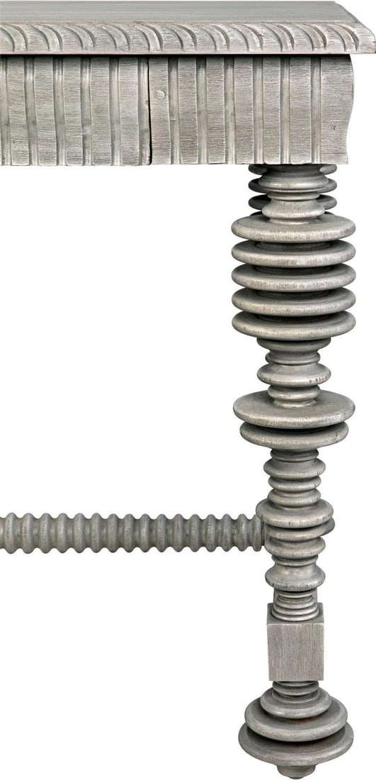 Portuguese Style Mahogany Desk with Distressed Gray Finish: Portuguese Style Mahogany Desk with Distressed Gray Finish Introducing an elegant Portuguese Style Mahogany Desk, crafted to reflect vintage aesthetics while incorporating modern functionality. This s