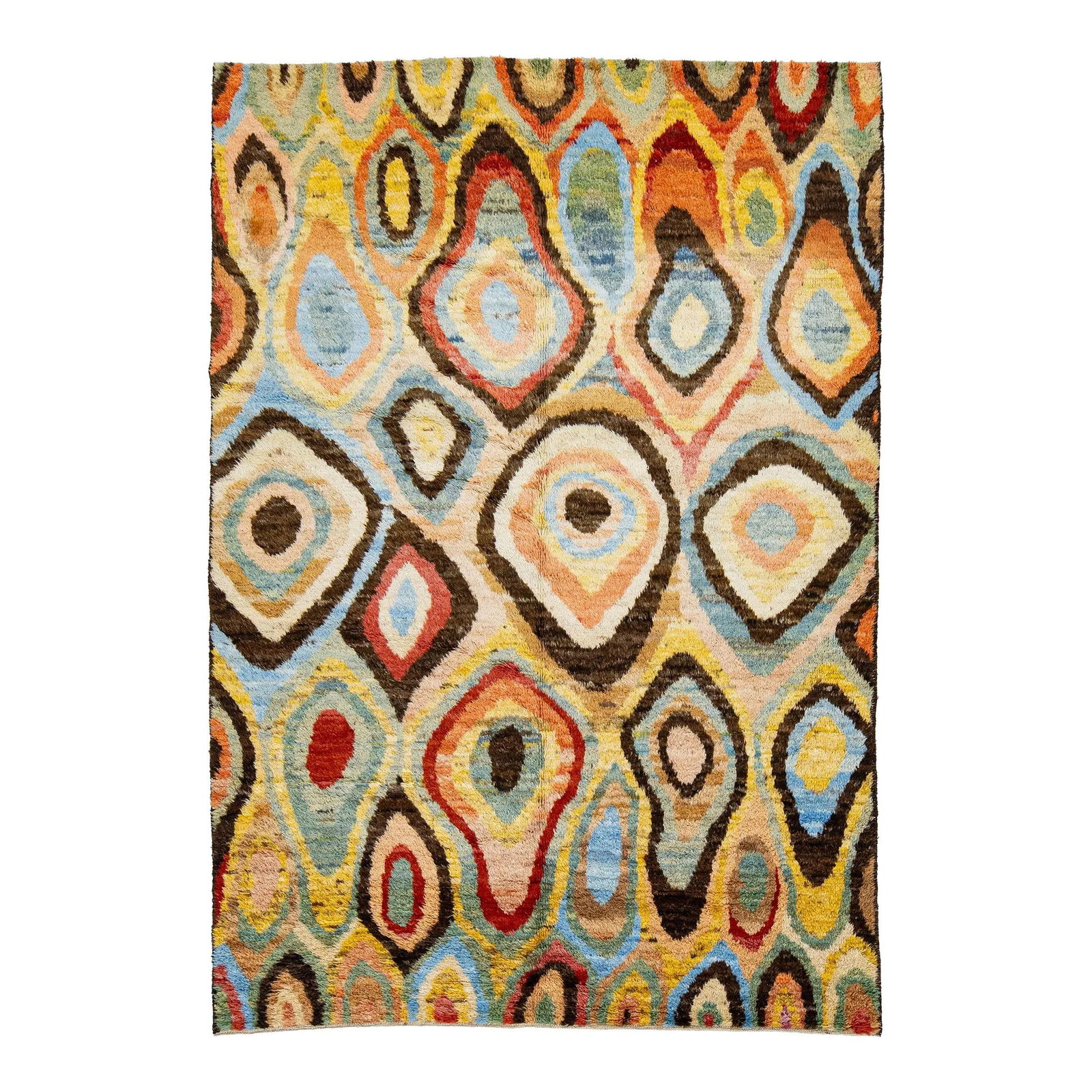 Handmade Multicolor Moroccan-Style Wool Rug 6'2 x 9': Handmade Multicolor Moroccan-Style Wool Rug 6'2 x 9' This stunning contemporary handmade Moroccan-style rug is crafted from soft wool and features a vibrant multicolor pattern with a captivating geome