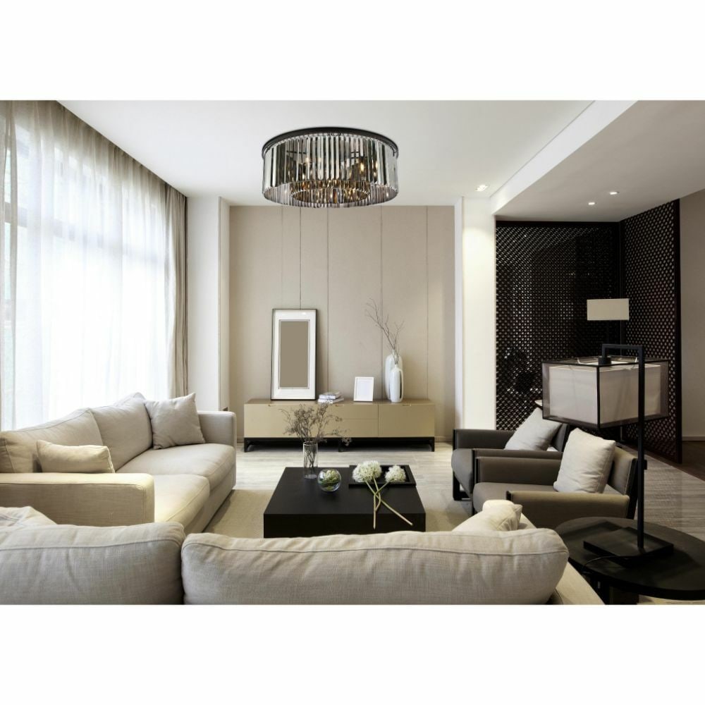 Elegant Lighting Sydney 10-Light Flush Mount Chandelier 43.5" Matte Black with Silver Shade Crystals: Elegant Lighting Sydney 10-Light Flush Mount Chandelier 43.5" Matte Black with Silver Shade Crystals Illuminate your space with this stunning 10-light flush mount chandelier, designed to enhance both