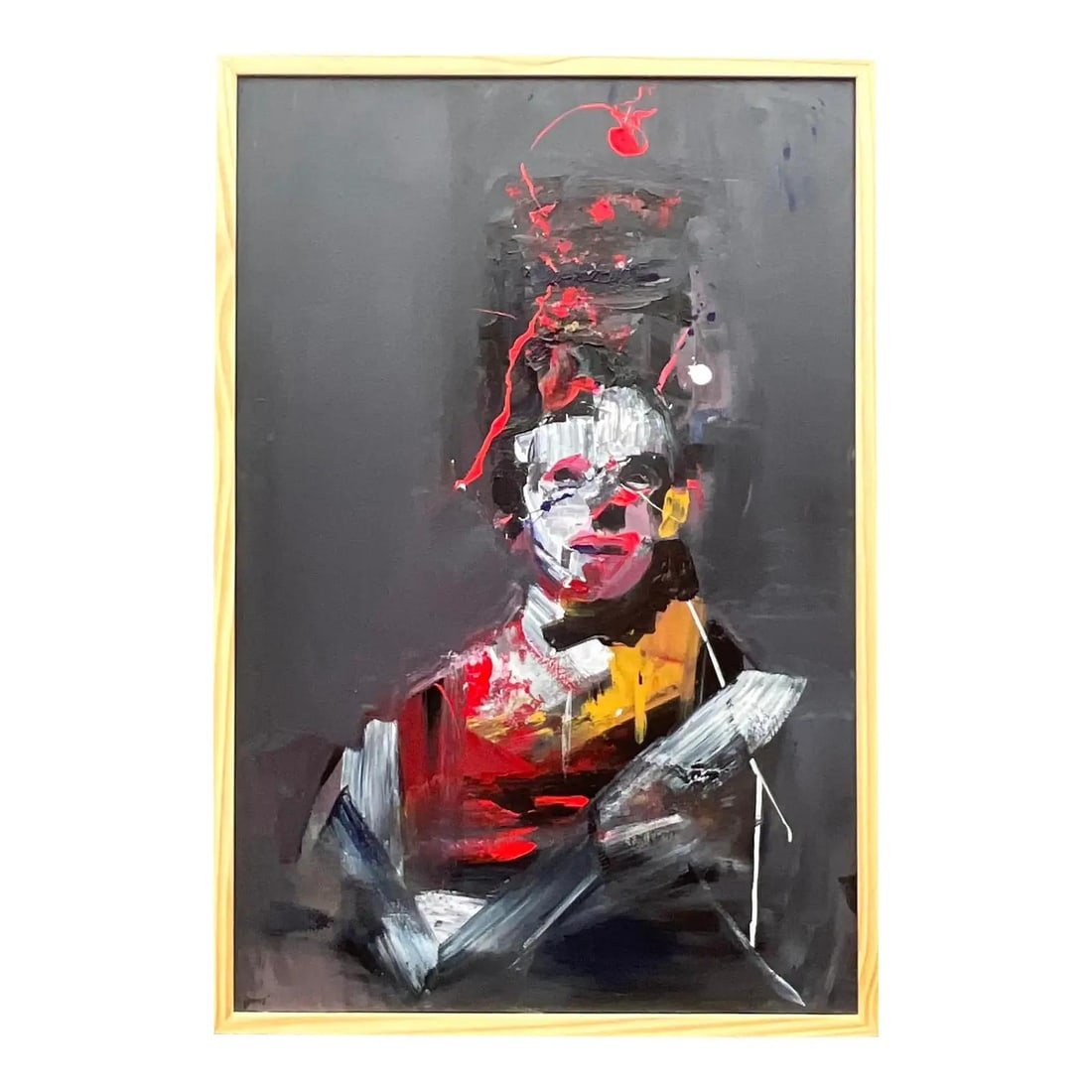 Original Abstract Bohemian Figural Oil Painting on Canvas with Frame: Original Abstract Bohemian Figural Oil Painting on Canvas with Frame This vintage boho abstract figural oil painting on canvas features a dynamic portrayal of a figure, highlighted by expressive brush