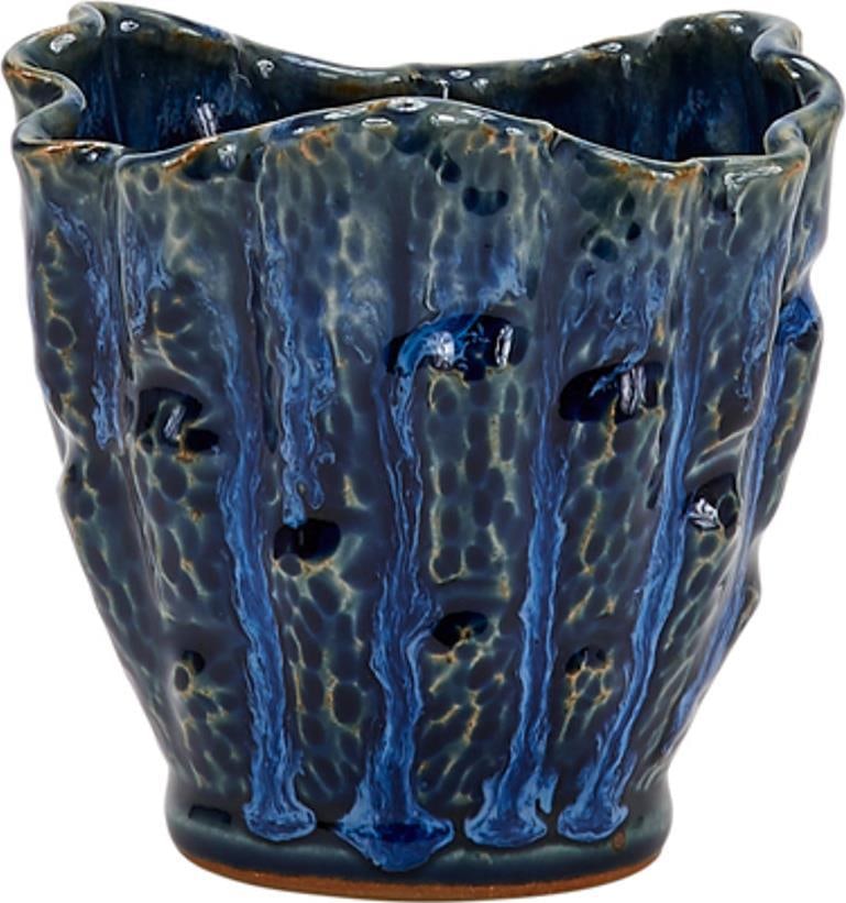 Handmade Indigo Blue Ceramic Vase with Oyster White Accent 9.5" (1 of 1)