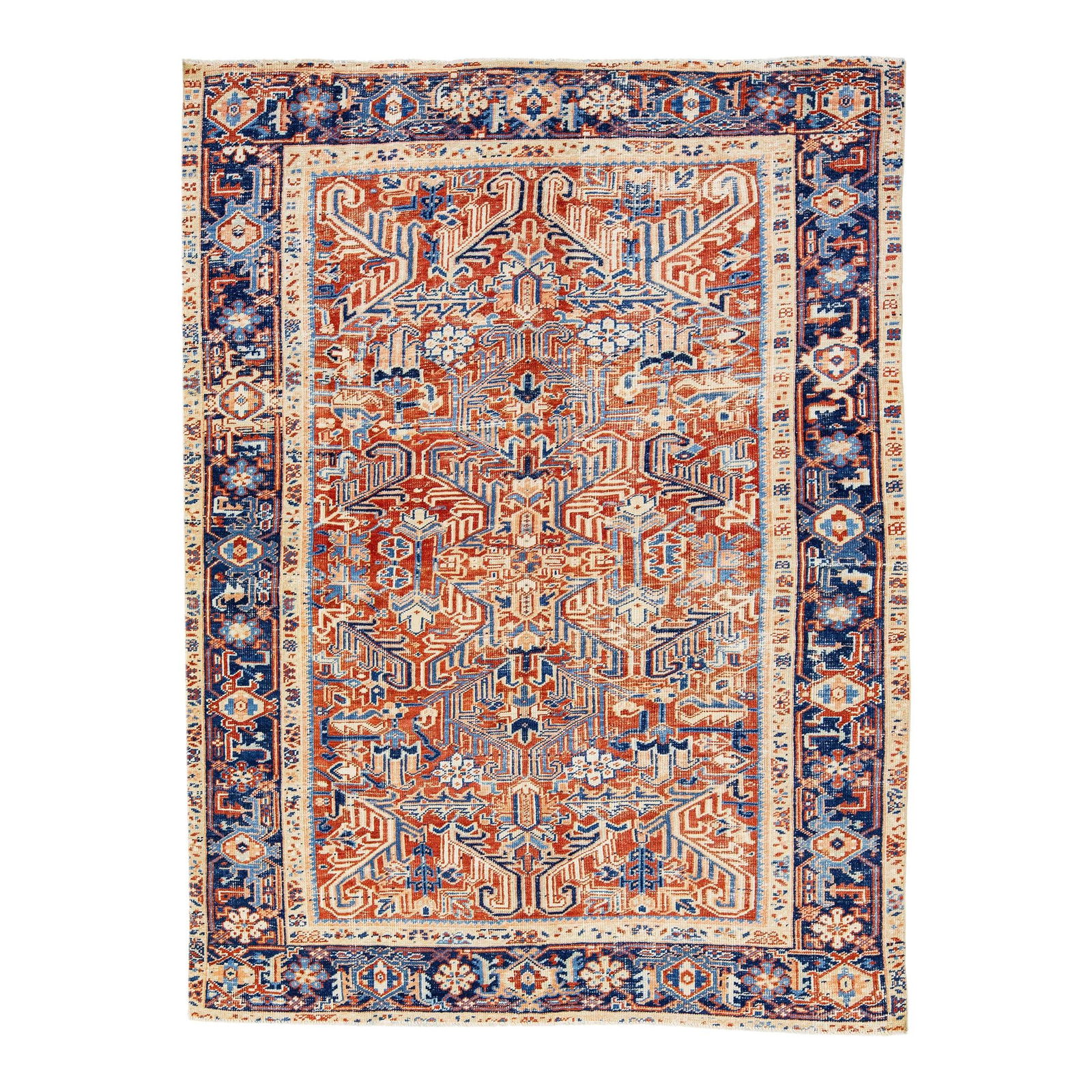 1930s Vintage Persian Heriz Wool Rug Red Allover Design 6'1 x 7'11: 1930s Vintage Persian Heriz Wool Rug Red Allover Design 6'1 x 7'11 Experience the timeless elegance of this 1930s Vintage Red Persian Heriz Wool Rug. Hand-knotted from premium wool, this exquisite rug