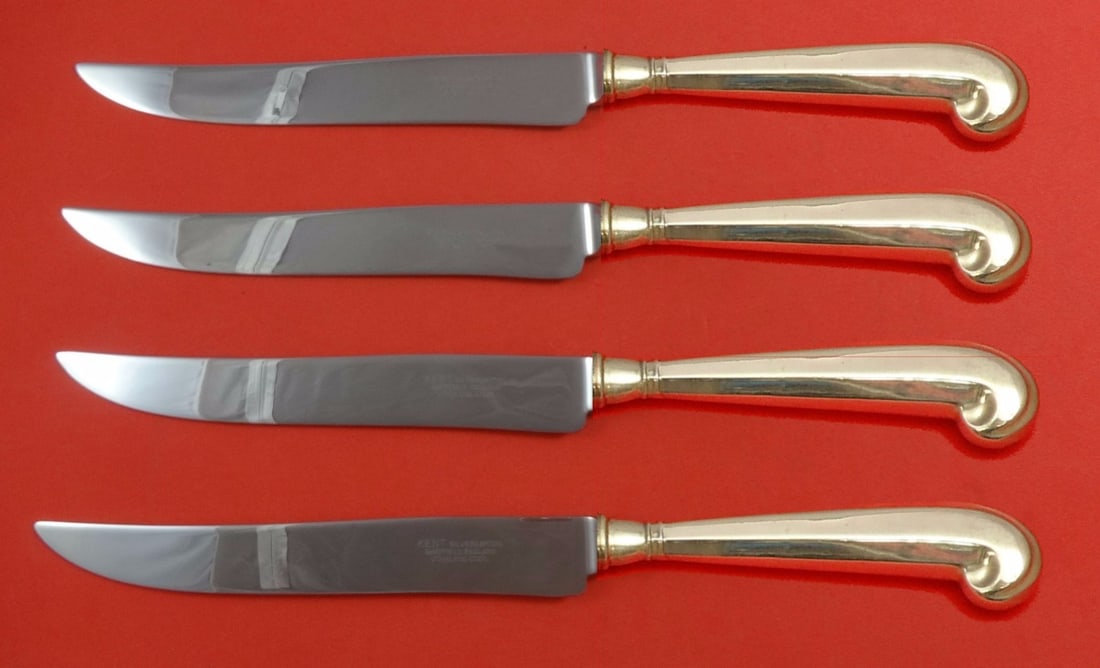 Stieff Queen Anne-Williamsburg Sterling Silver Texas Sized Steak Knife Set 4-Piece: Stieff Queen Anne-Williamsburg Sterling Silver Texas Sized Steak Knife Set 4-Piece Enhance your dining experience with this exquisite 4-piece steak knife set in the Queen Anne-Williamsburg pattern by