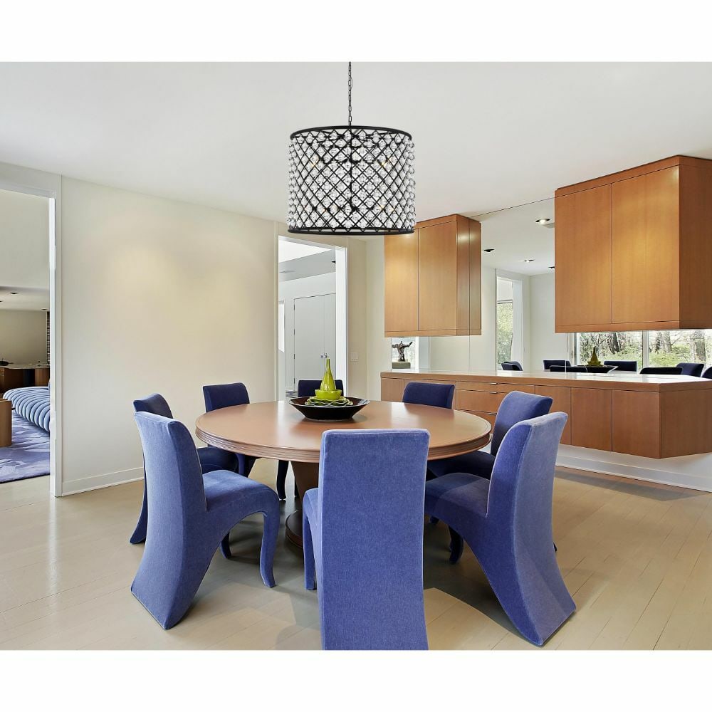 Madison Collection 12-Light Matte Black Chandelier with Smooth Crystal Balls 35.5 Inch: Madison Collection 12-Light Matte Black Chandelier with Smooth Crystal Balls 35.5 Inch This modern chandelier features 12 lights and smooth faceted crystal balls, complemented by a matte black frame.