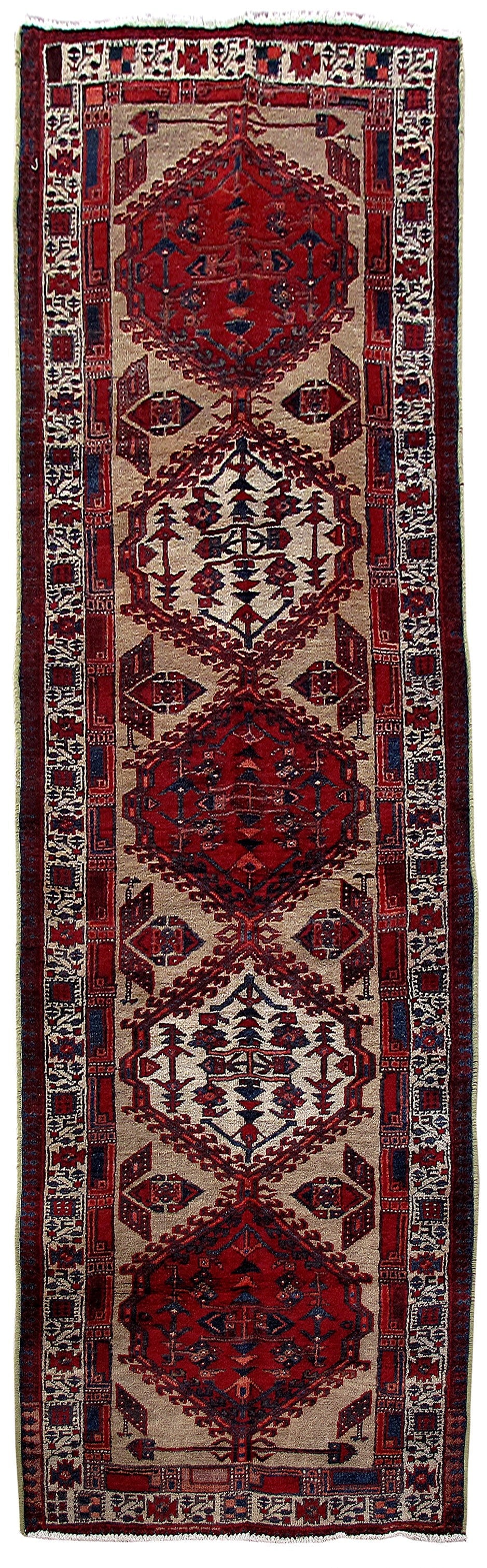 Handcrafted 3'3" x 10'5" Red Persian Ardebil Wool Rug: Handcrafted 3'3" x 10'5" Red Persian Ardebil Wool Rug Free continental US Shipping Transform your living space with this exquisite 3' 3" x 10' 5" Red Persian Ardebil Rug, a true masterpiece handcrafte