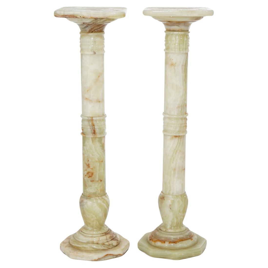 Antique Onyx Carved Display Pedestals Set of 2 Grecian Design 20th Century (1 of 8)