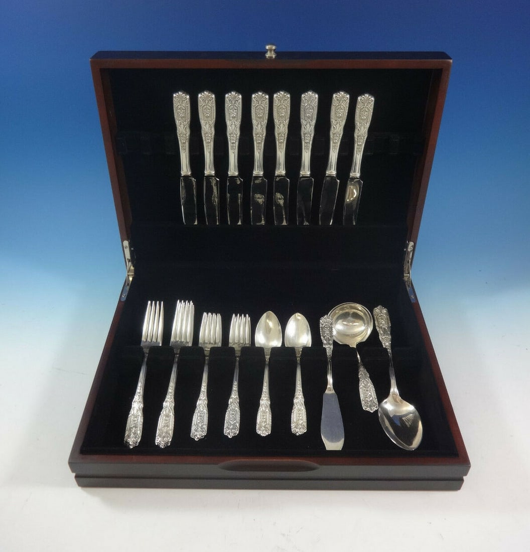 Westmorland Milburn Rose Sterling Silver Flatware Set for 8 36 Pieces with Storage Chest: Westmorland Milburn Rose Sterling Silver Flatware Set for 8 36 Pieces with Storage Chest Introduce elegance to your dining experience with the Milburn Rose Flatware Set by Westmorland. This exquisite