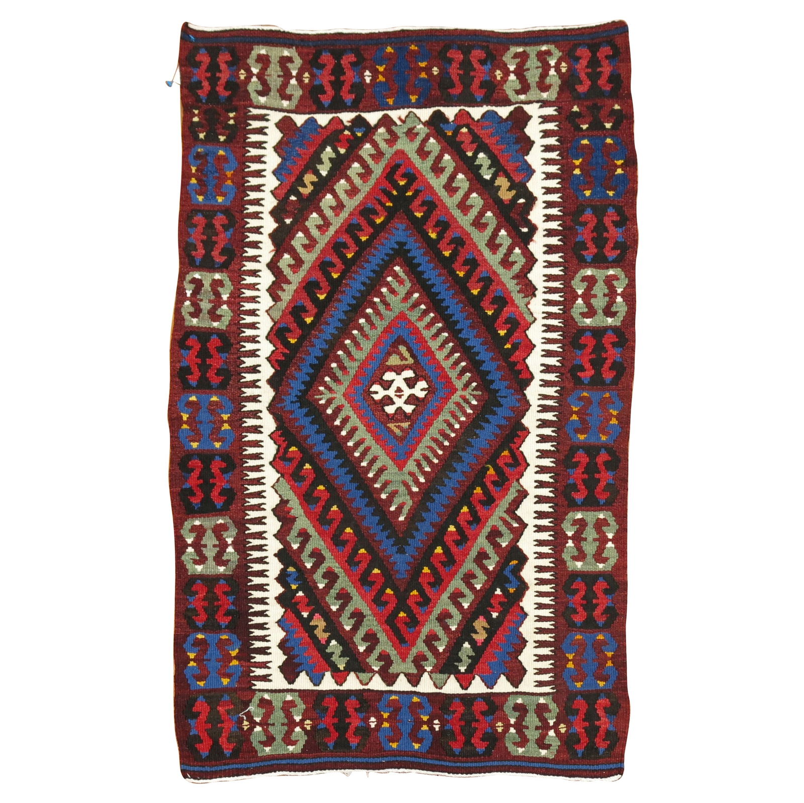 Mid-20th Century Turkish Handwoven Wool Mini Kilim Rug 28 x 42 Inches (1 of 4)