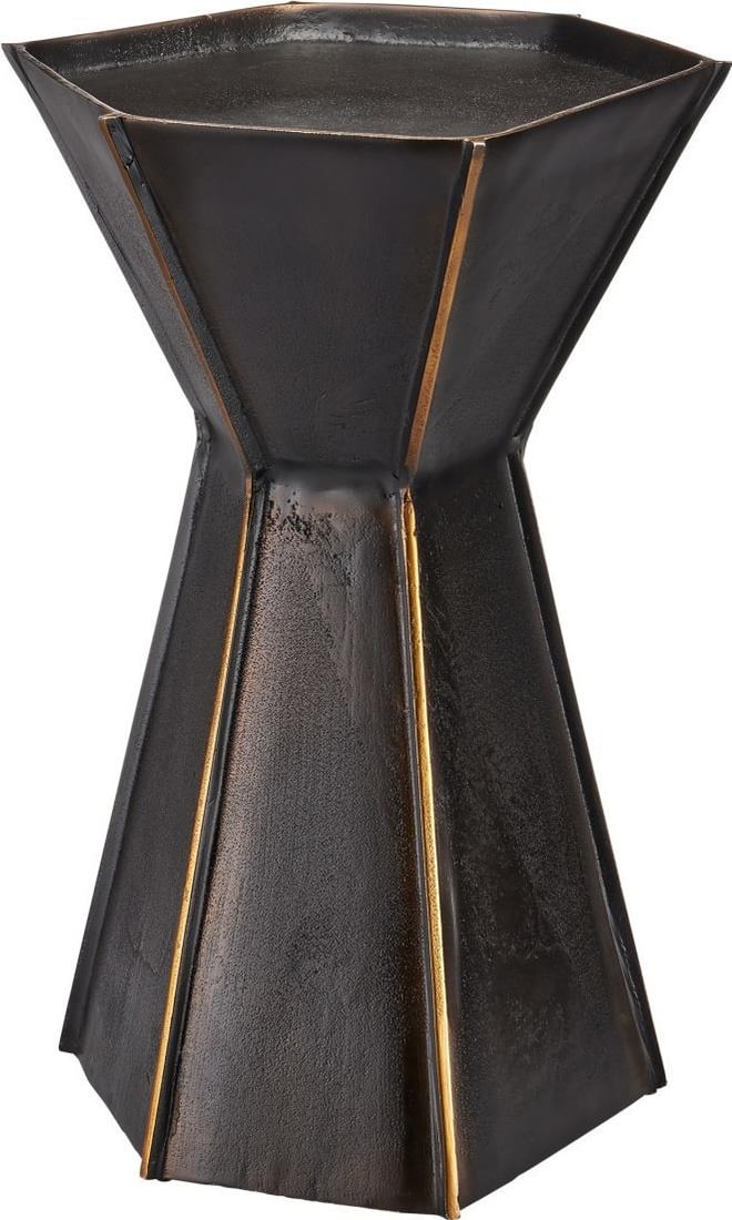 Currey Merola Cast Aluminum Accent Table 20.25H 16.50W 12.50D: Currey Merola Cast Aluminum Accent Table 20.25H 16.50W 12.50D Introducing the stylish Merola Accent Table, expertly crafted from durable cast aluminum. This elegant table stands at a height of 20.25 i