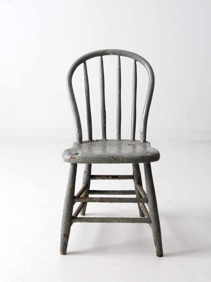 Slate Blue Painted Spindle Back Windsor Accent Chair Antique Primitive: Slate Blue Painted Spindle Back Windsor Accent Chair Antique Primitive This antique primitive Windsor chair features a classic spindle back and a quietly expressive form. The original slate blue paint