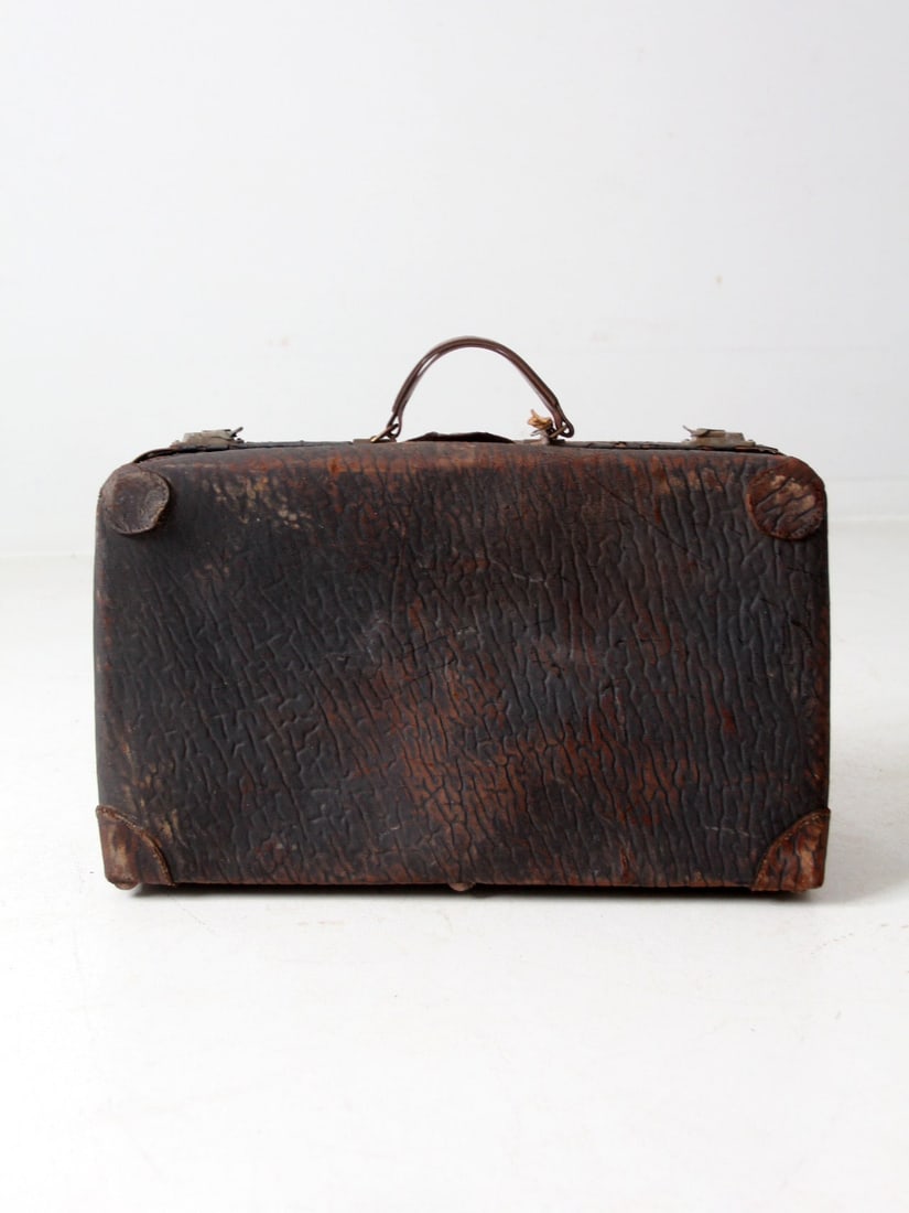 Vintage Dark Brown Leather Suitcase Early 20th Century (1 of 12)