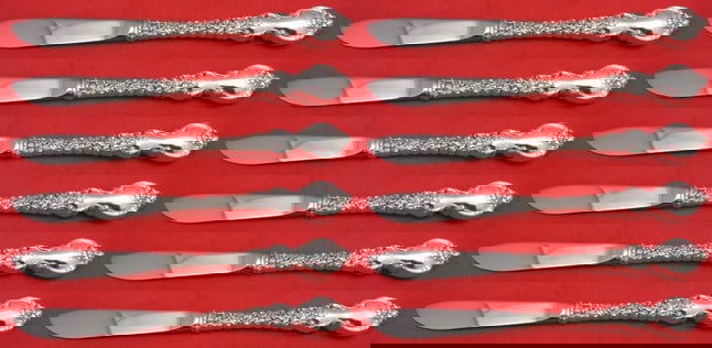 International Sterling Silver Du Barry Butter Spreaders Set 12pcs 6 inch: International Sterling Silver Du Barry Butter Spreaders Set 12pcs 6 inch Enhance your dining experience with this exquisite 12-piece set of butter spreaders from the Du Barry pattern by International.