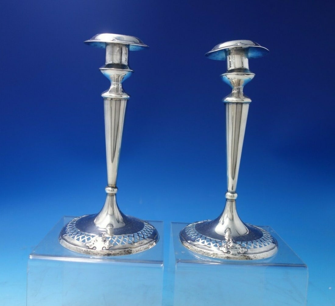 Shreve Fourteenth Century Sterling Silver Candlestick Pair 8.5": Shreve Fourteenth Century Sterling Silver Candlestick Pair 8.5" Introducing a stunning pair of candlesticks from the renowned Fourteenth Century pattern by Shreve. Crafted from high-quality sterling s