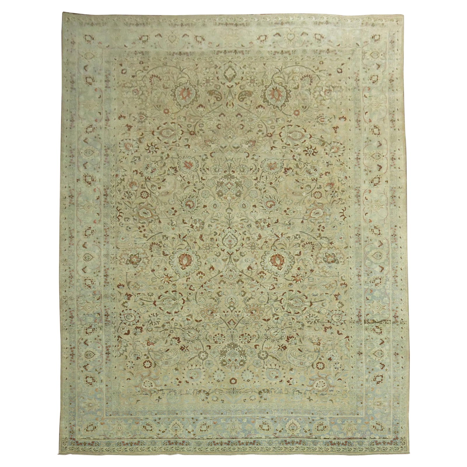 Antique Persian Meshed Rug 12' x 16'7'' Wool Tabriz Circa 1930: Antique Persian Meshed Rug 12' x 16'7'' Wool Tabriz Circa 1930 This stunning antique Persian Meshed rug hails from the early 20th century, specifically crafted around 1930. It features a formal all-ov