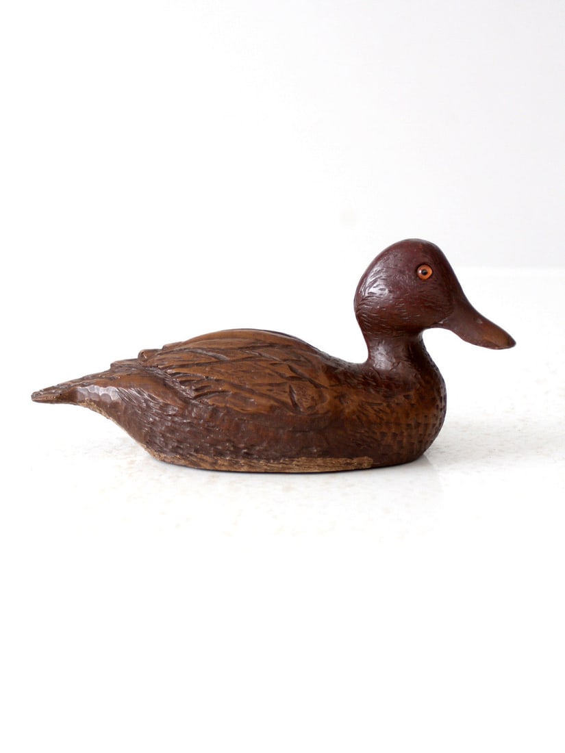 Vintage Hand-Carved Wooden Duck Figurine with Glass Eyes (1 of 10)