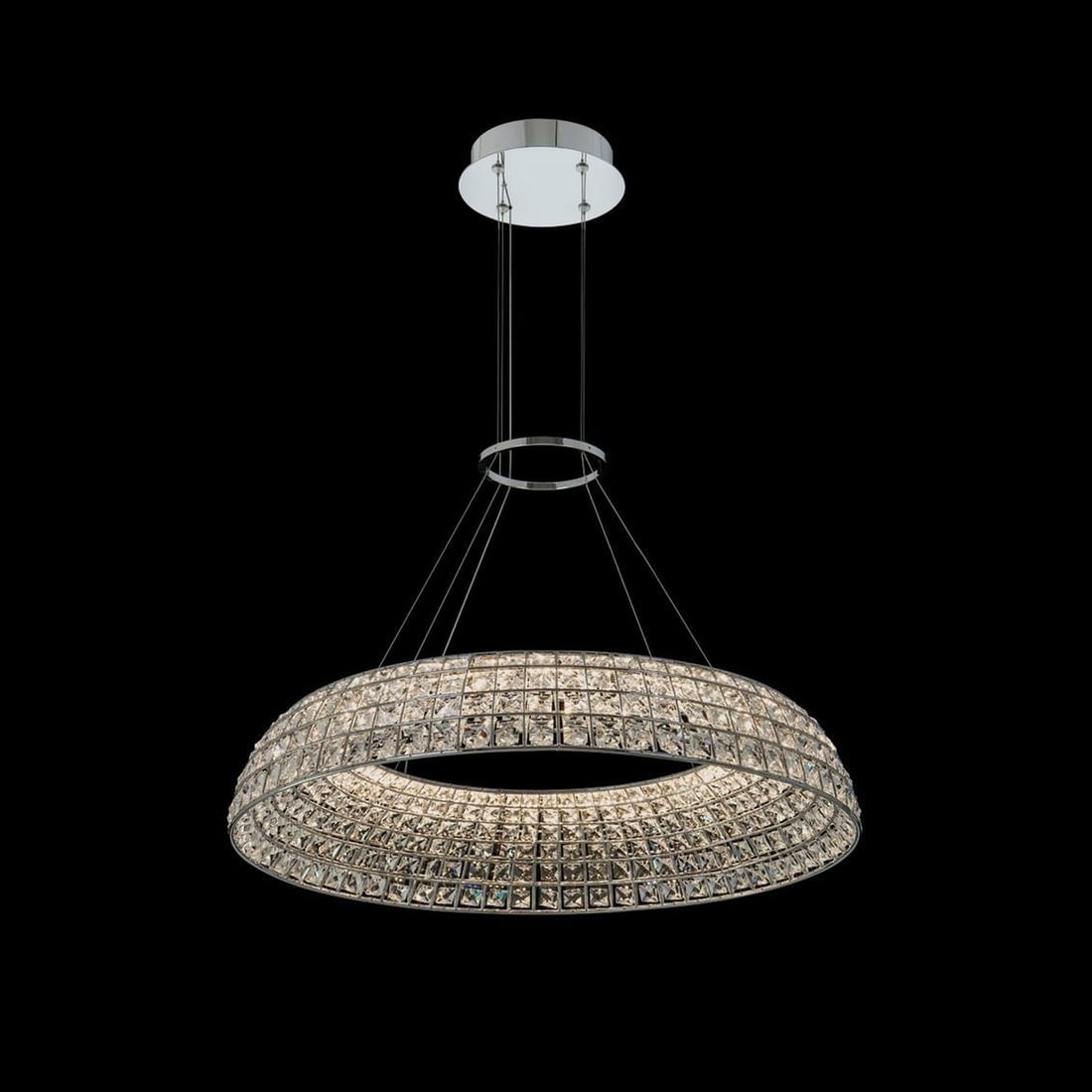 Kalco Nuvole 28 Inch LED Pendant Light Chrome Crystal Dimmable: Kalco Nuvole 28 Inch LED Pendant Light Chrome Crystal Dimmable Illuminate your space with the stylish 28" Nuvole LED Pendant Light Fixture, designed to enhance contemporary interiors. This elegant lig